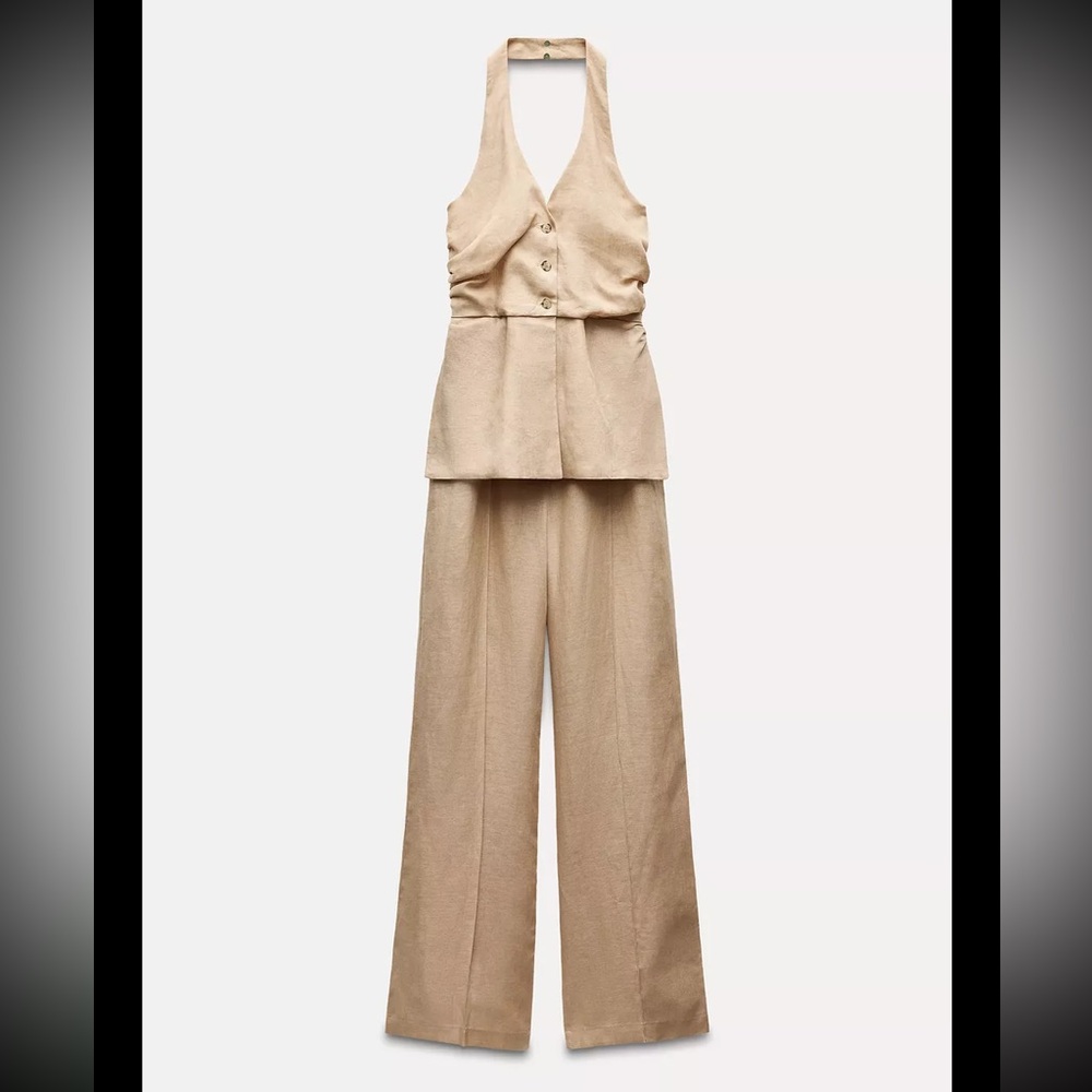 Zara 100% linen halter vest jumpsuit - Picture 2 of 8